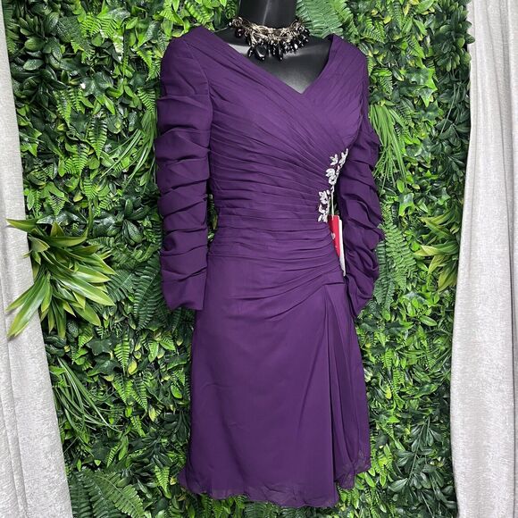 JJ's House Women Dress 6 Purple Formal Short Pleated Stoned Wedding 1658 - Picture 3 of 14